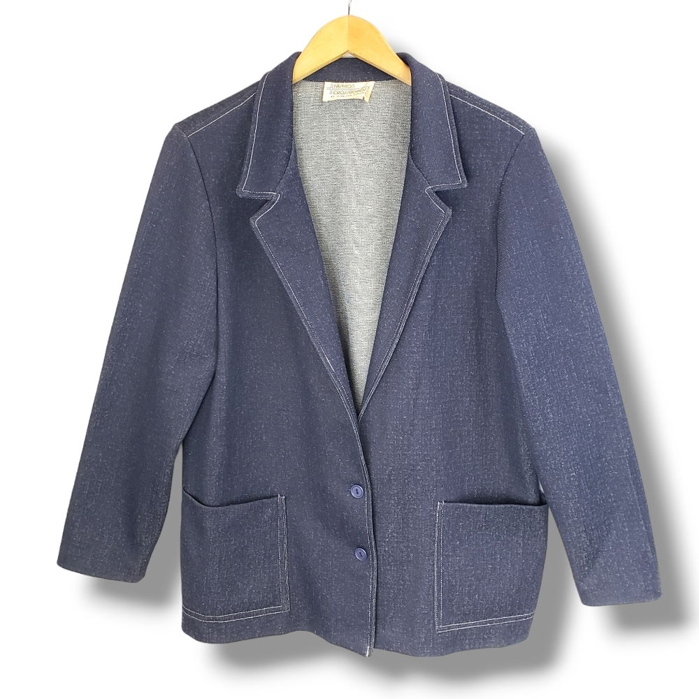 Vintage Retro 70s Era Dark Blue "Denim-Look" Blazer Size *Large
